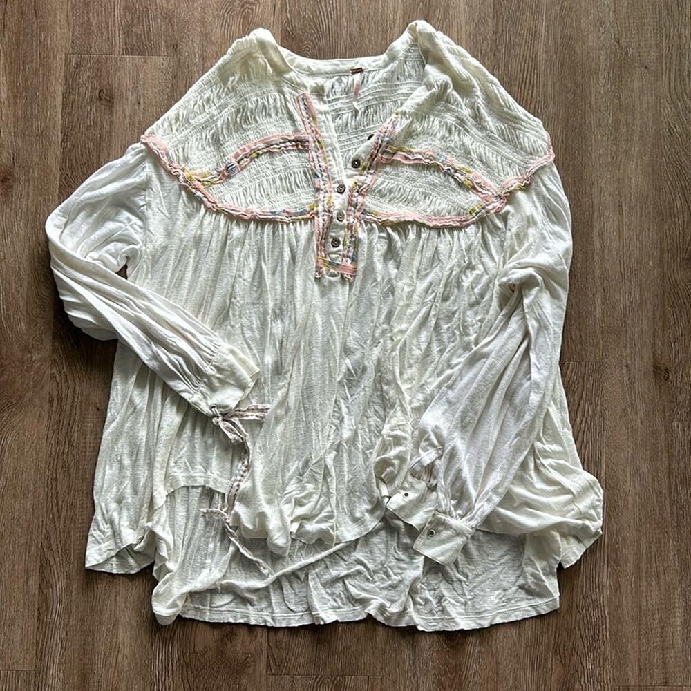 Free People Mara Mae Long Sleeve Top Cream Size Small Boho